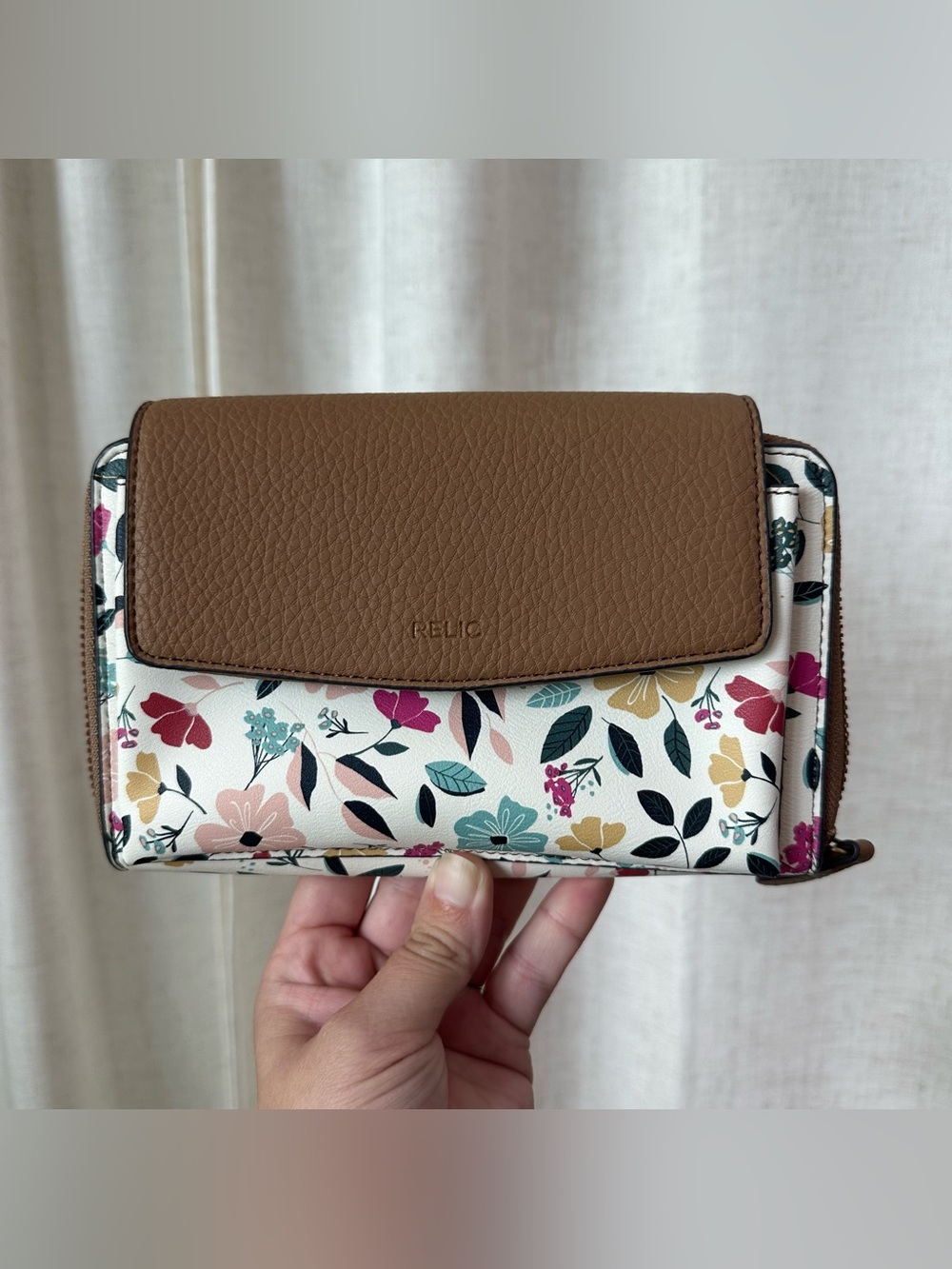Relic Tan Floral Crossbody Wallet Pink Blue Yellow